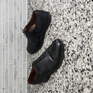 Black Custom Handmade Italian Leather Wingtip Dress Shoes sz 9.5 E made in Italy